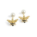 Bejewelled Pearl Bee Earrings by Bill Skinner