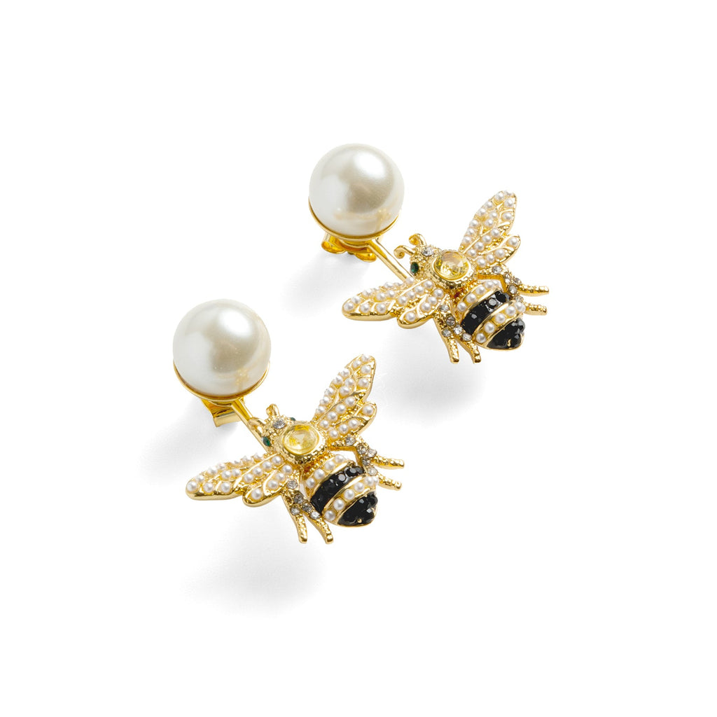 Bejewelled Pearl Bee Earrings – detail or styling view