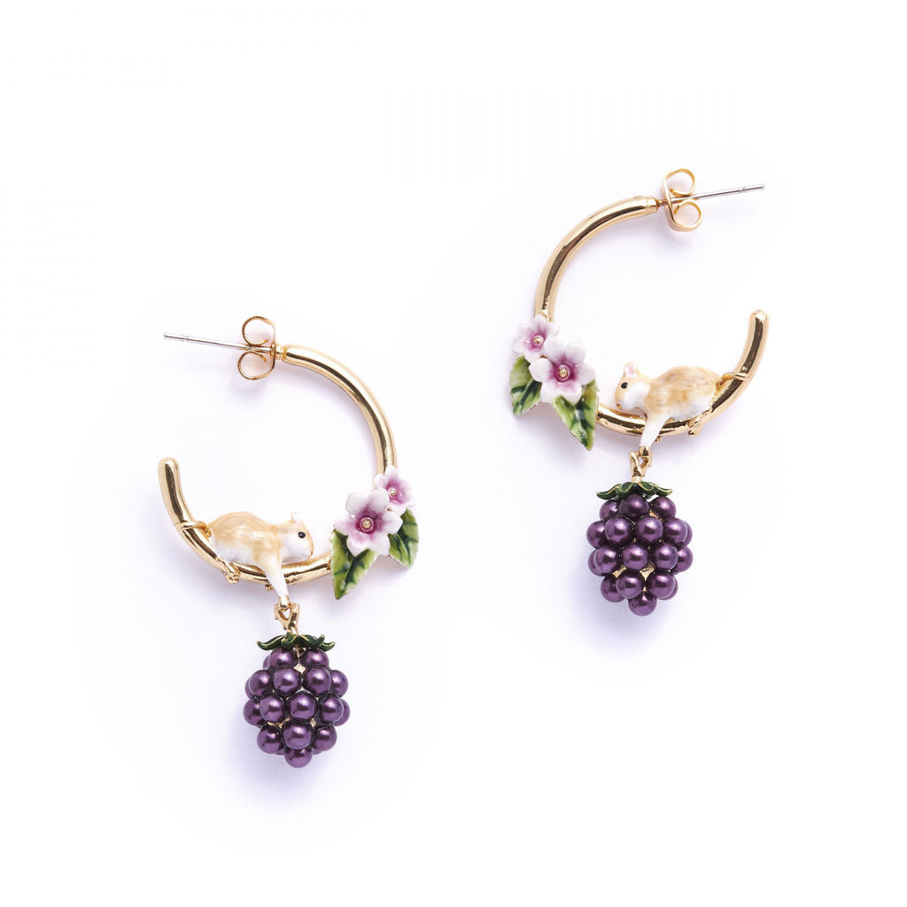 Blackberry & Mouse Hoop Earrings by Bill Skinner