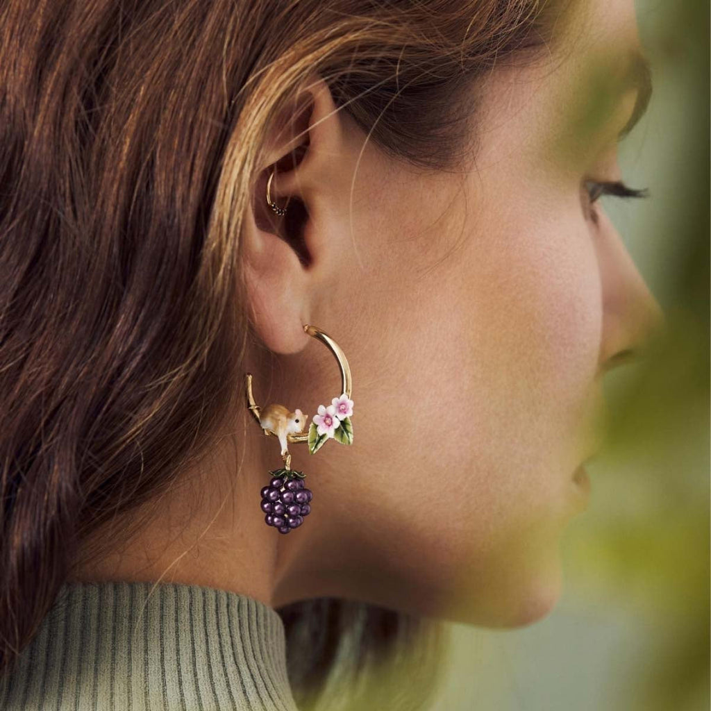 Blackberry & Mouse Hoop Earrings – detail or styling view
