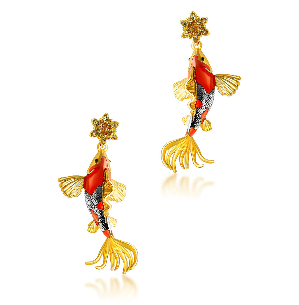 Koi Carp Drop Earrings by Bill Skinner
