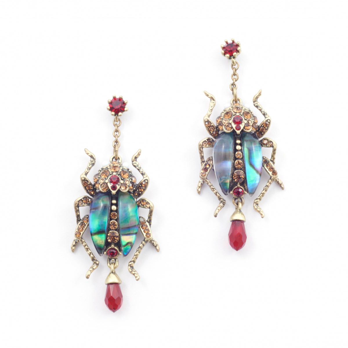 Bejewelled Beetle Statement Drop Earrings by Bill Skinner