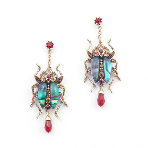 Bejewelled Beetle Statement Drop Earrings by Bill Skinner