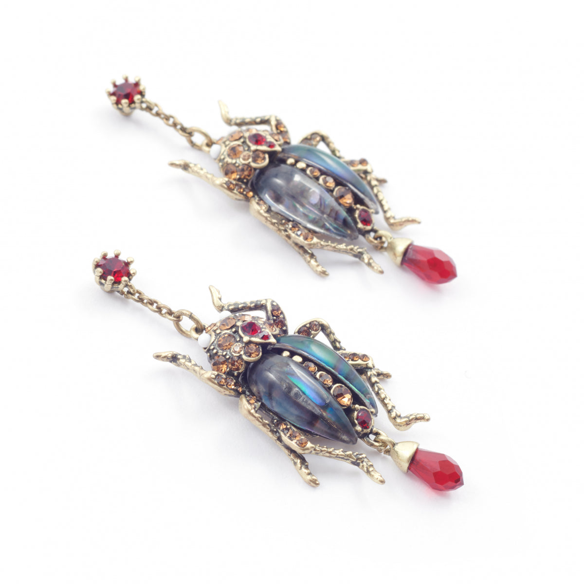 Bejewelled Beetle Statement Drop Earrings – detail or styling view