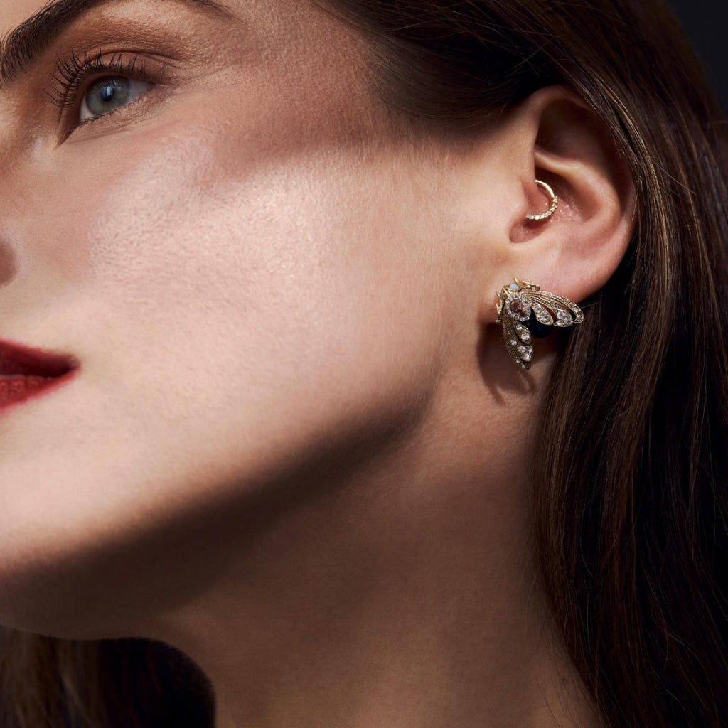 Bejewelled Moth Stud Earrings – detail or styling view